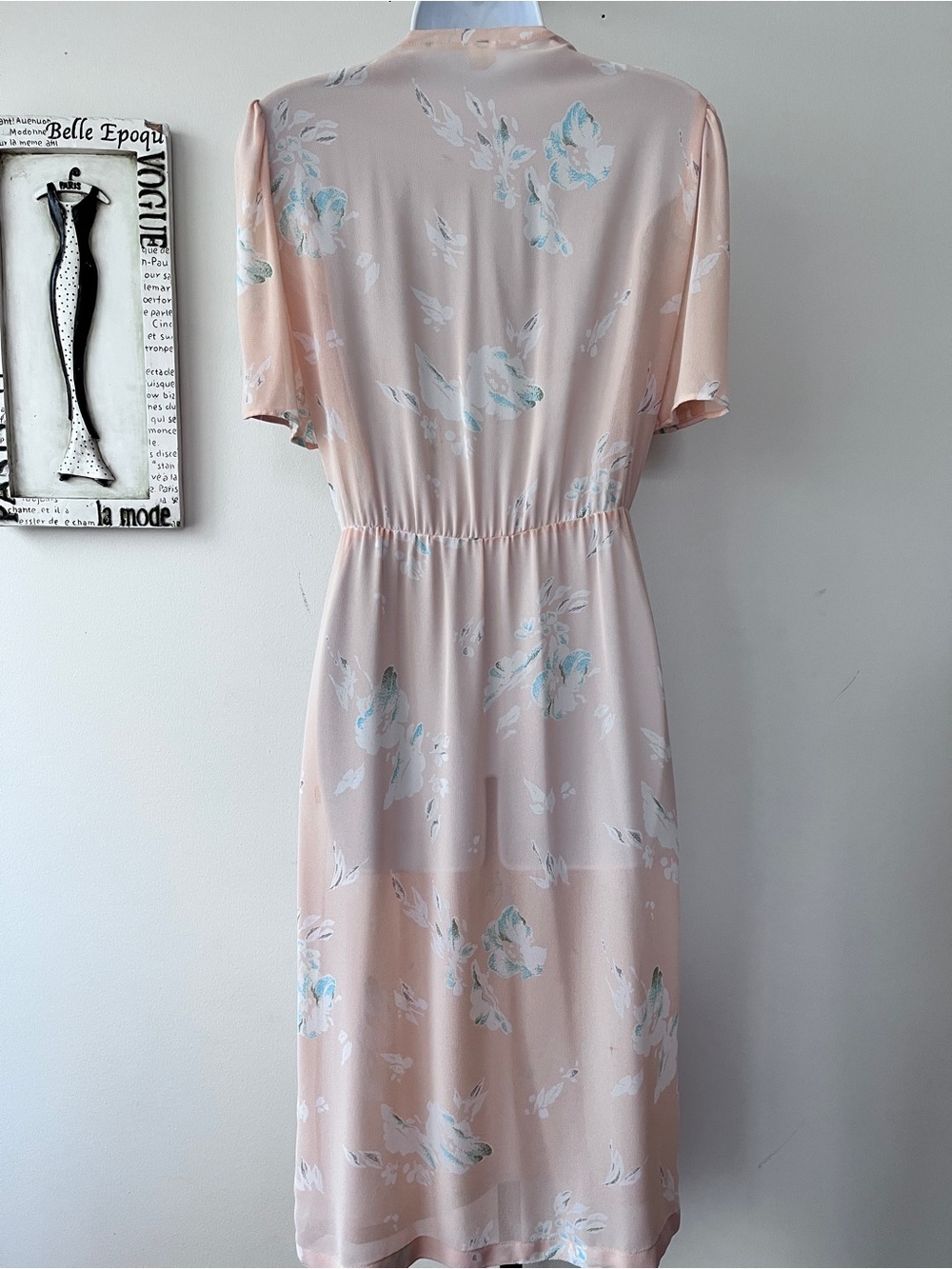 Vintage 40s Peach Floral Crepe Pleated Wrap Midi Feminine Dress Size 6 - Picture 8 of 12